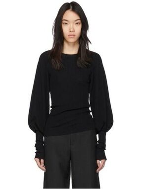 Toteme Vignola Knit Long Sleeve Puff-Sleeve Top in Black
